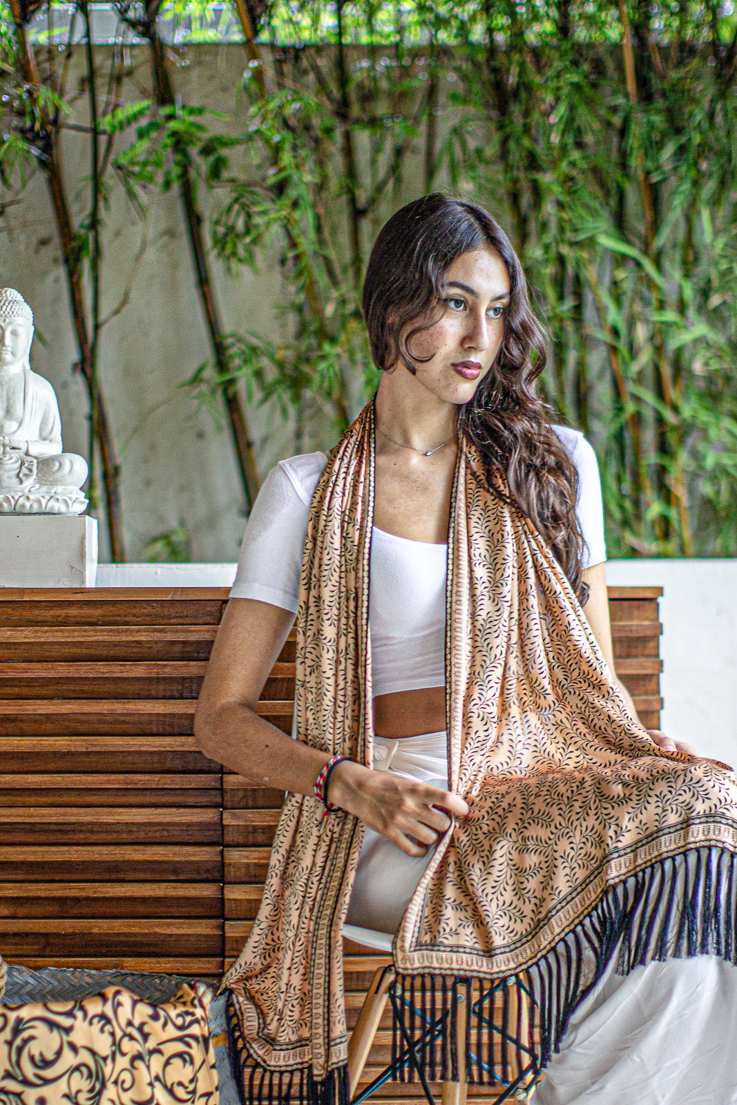 Shawl In Daun Asem Plus Black in Model 4th Pose