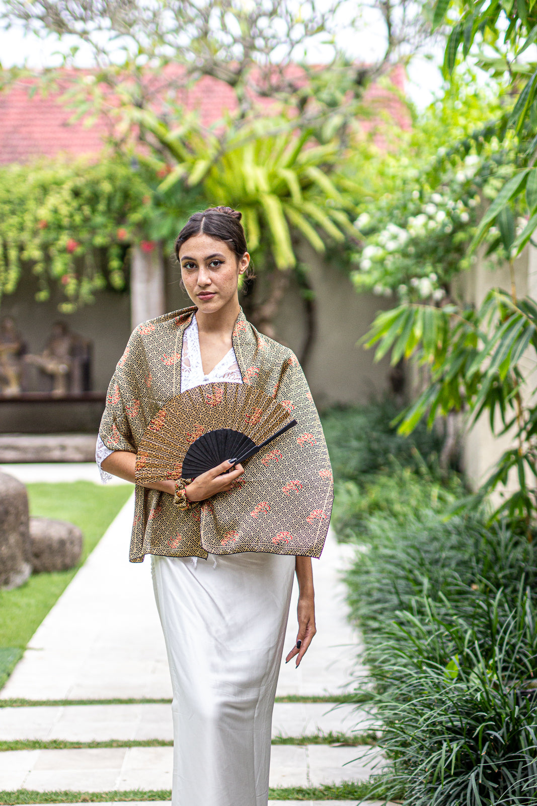 Scarf In Swastika Naga Black in Model 4th Pose