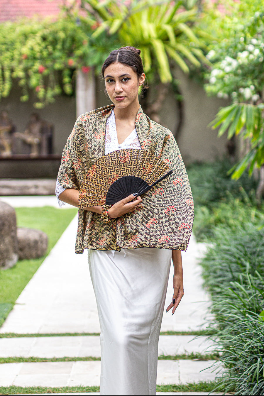 Scarf In Swastika Naga Black in Model 4th Pose