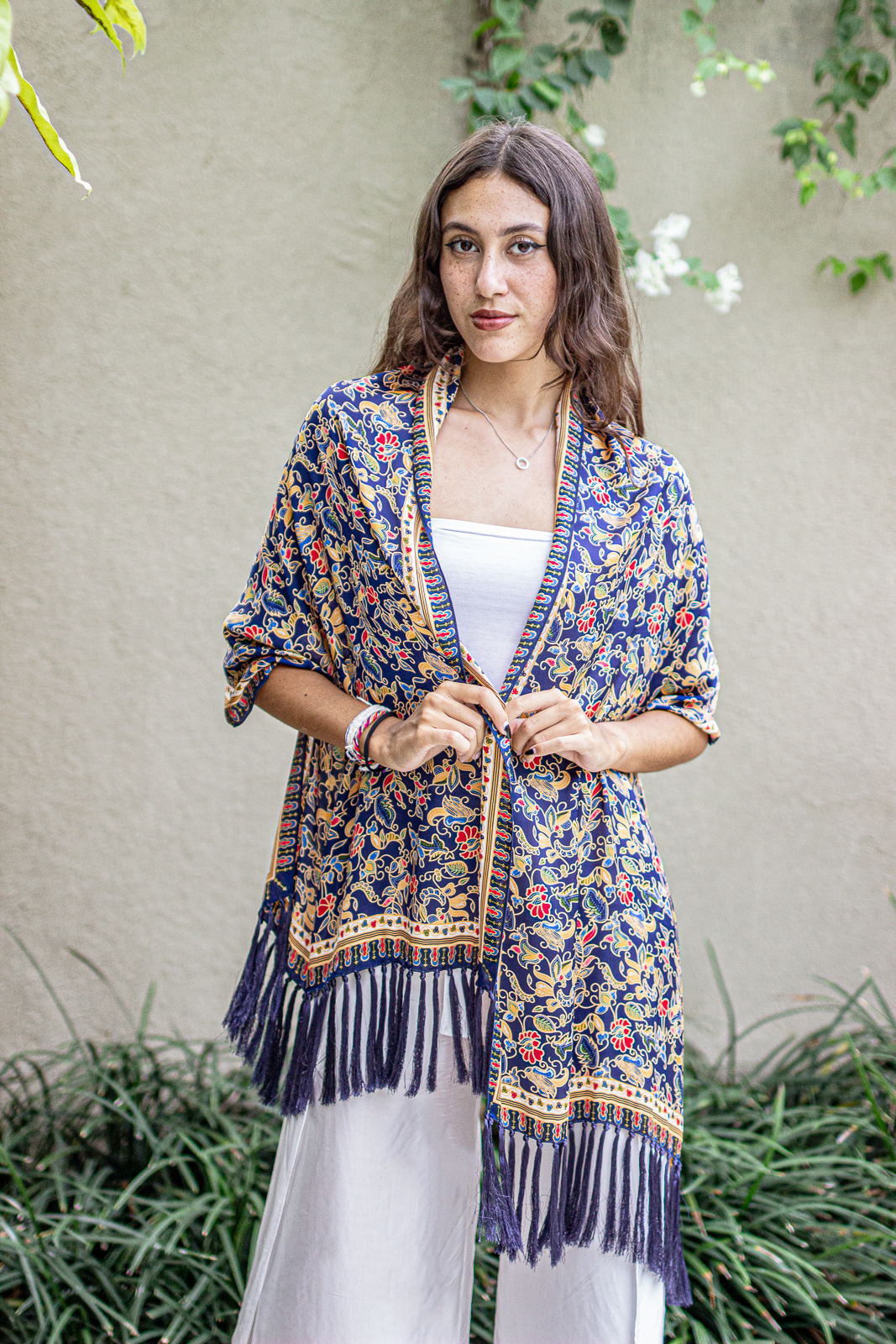 Shawl In Singapore Blue in Model 4th Pose