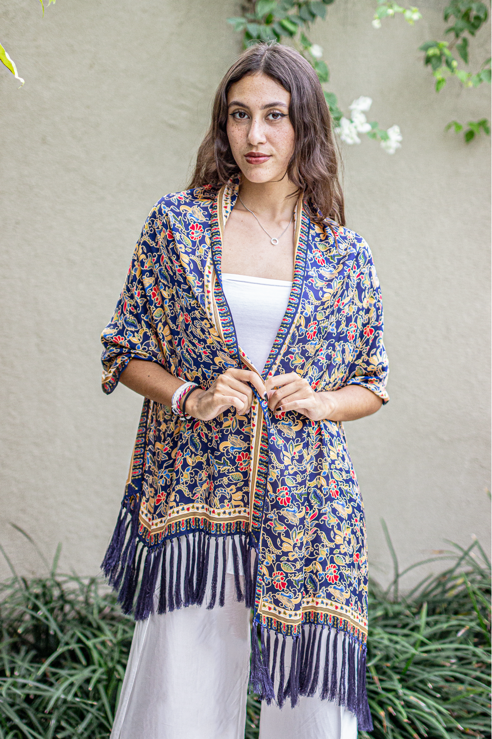 Shawl In Singapore Blue in Model 4th Pose