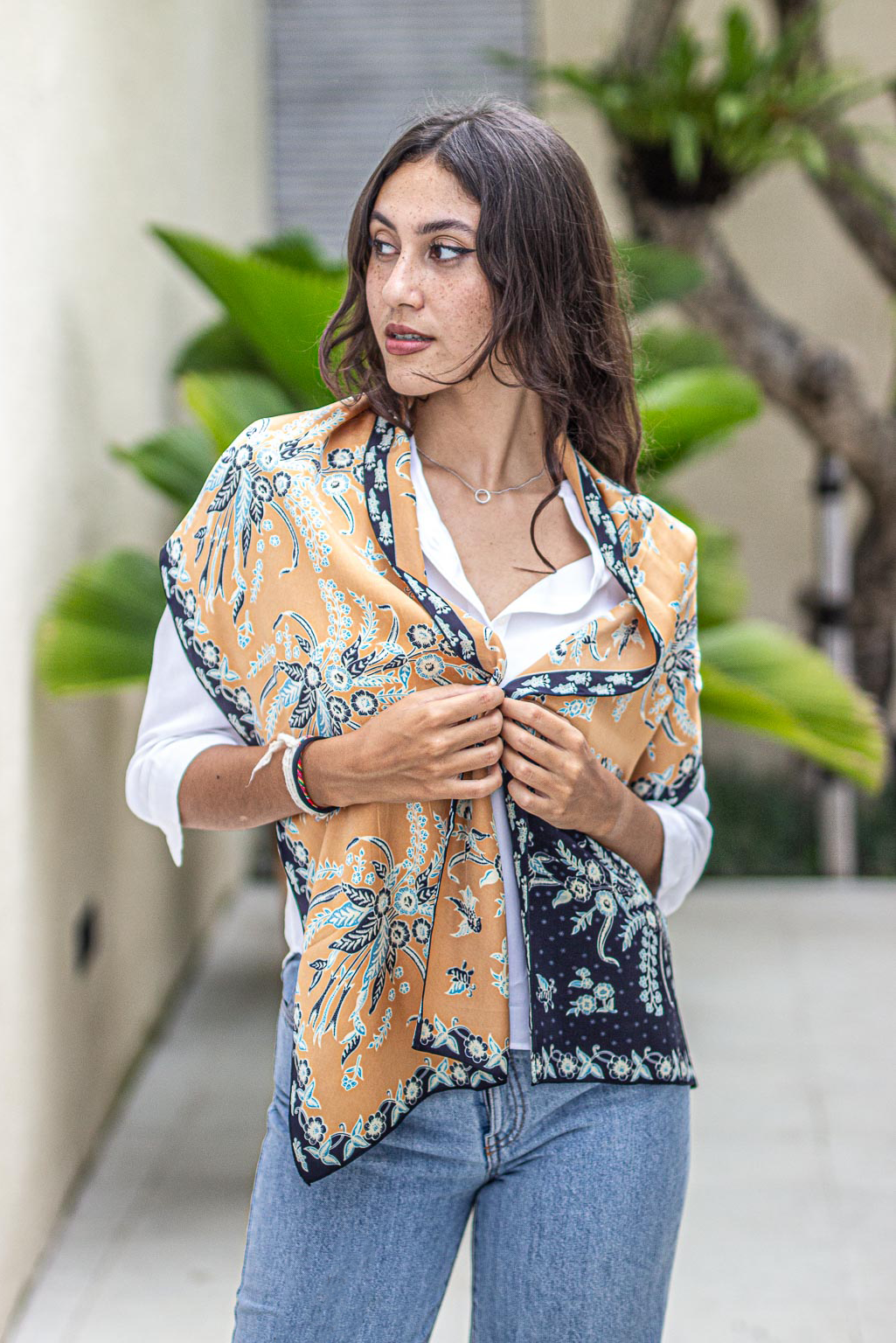 Scarf In Black Gold in Model 2nd Pose