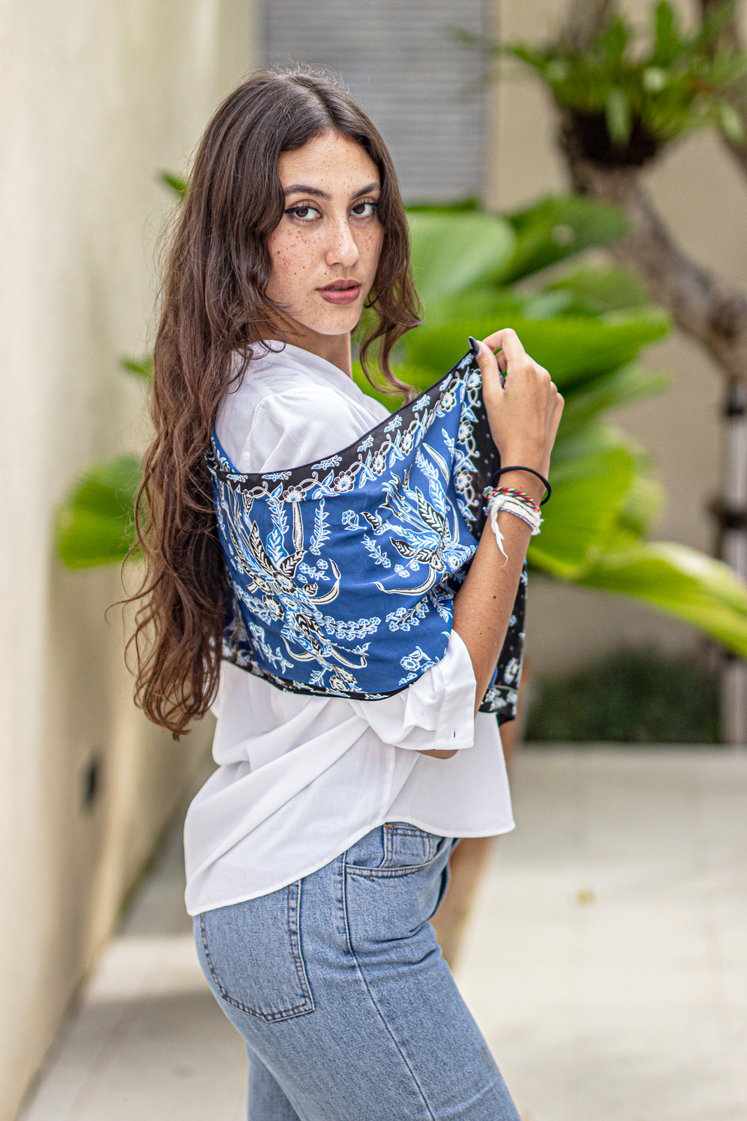 Scarf In Petrol in Model 3rd Pose