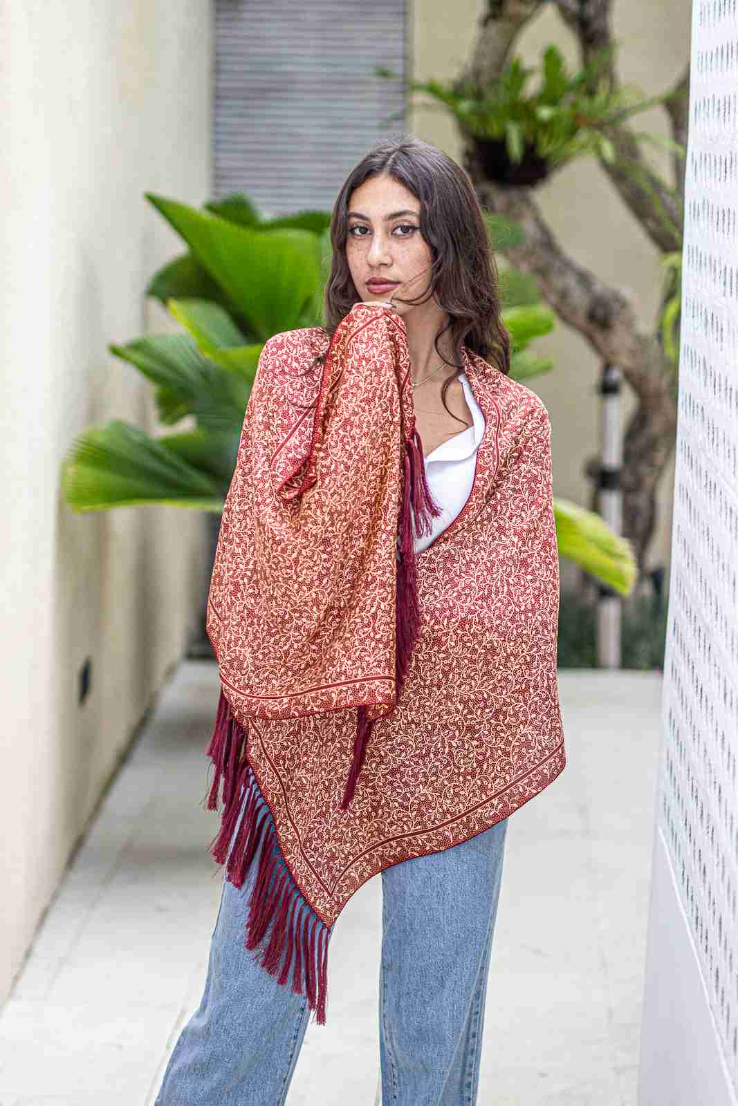 Shawl In Cirebon Red in Model 4th Pose