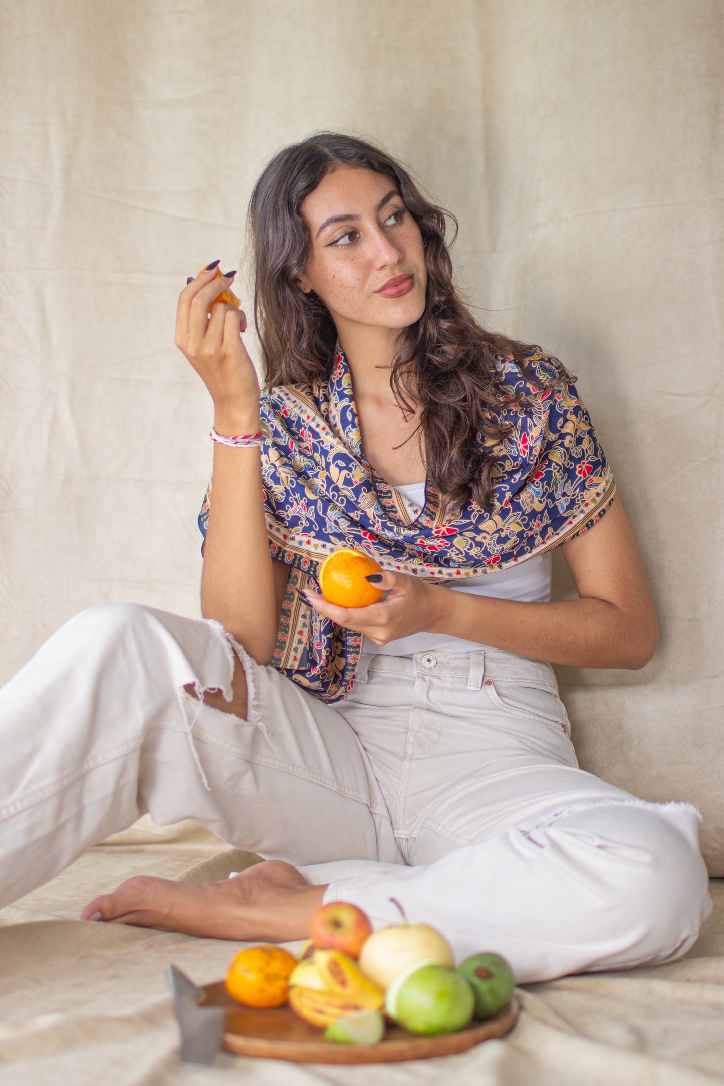 Scarf In Singapore Blue in Model 4th Pose