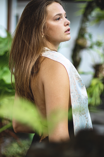 Scarf Fringe In Pastel in Model 3rd Pose