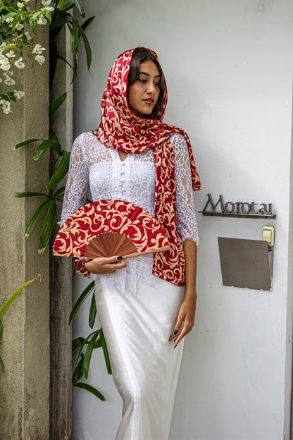 Scarf In Lamora Red in Model 4th Pose