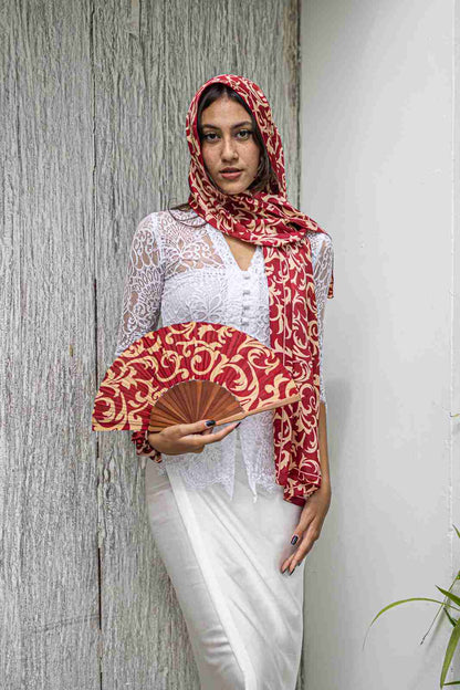 Scarf In Lamora Red in Model 2nd Pose