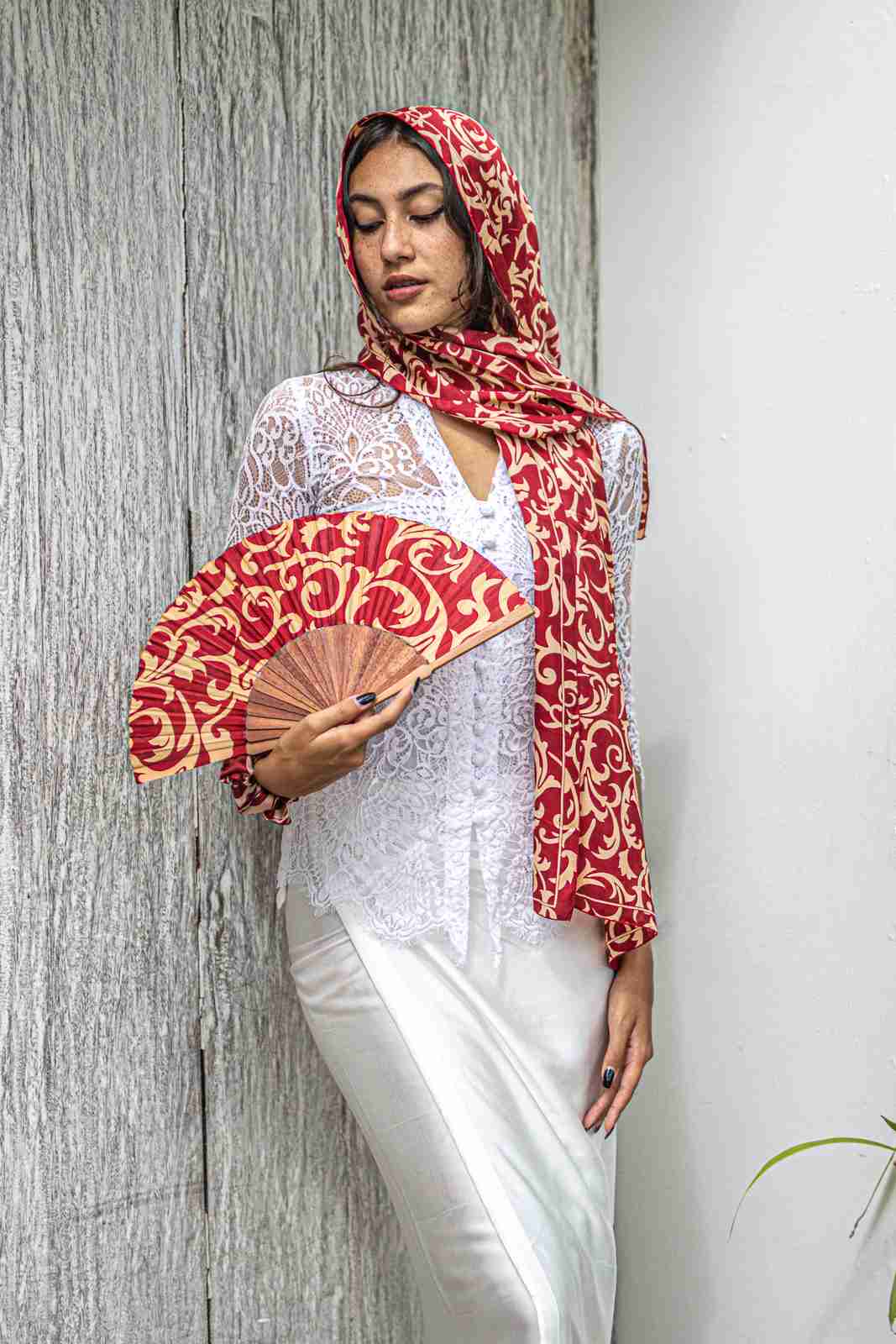 Scarf In Lamora Red in Model 5th Pose