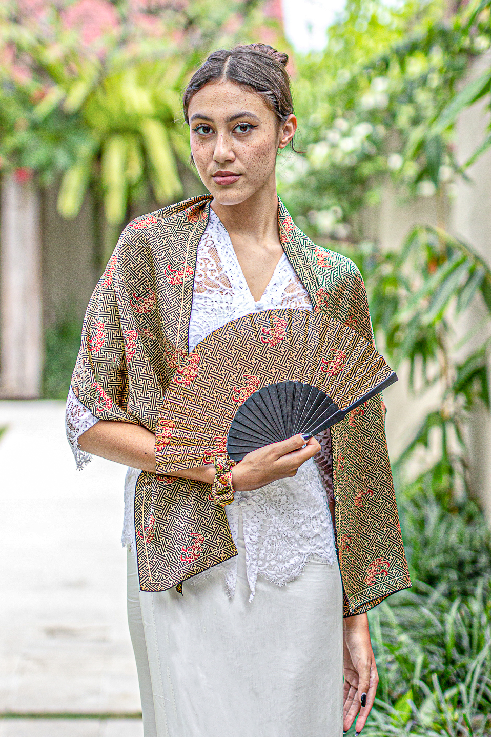 Scarf In Swastika Naga Black in Model 5th Pose