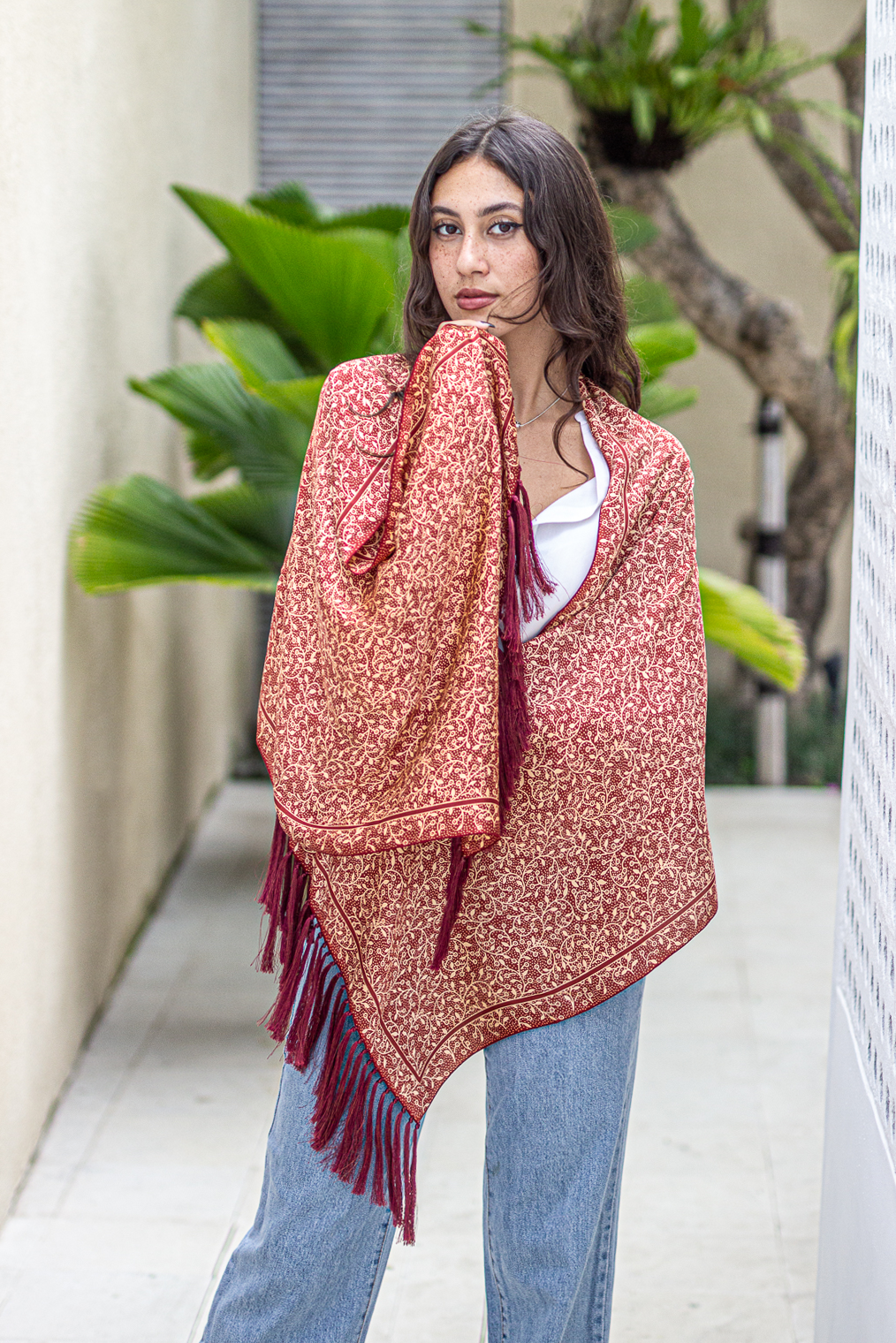 Shawl In Cirebon Red in Model 2nd Pose