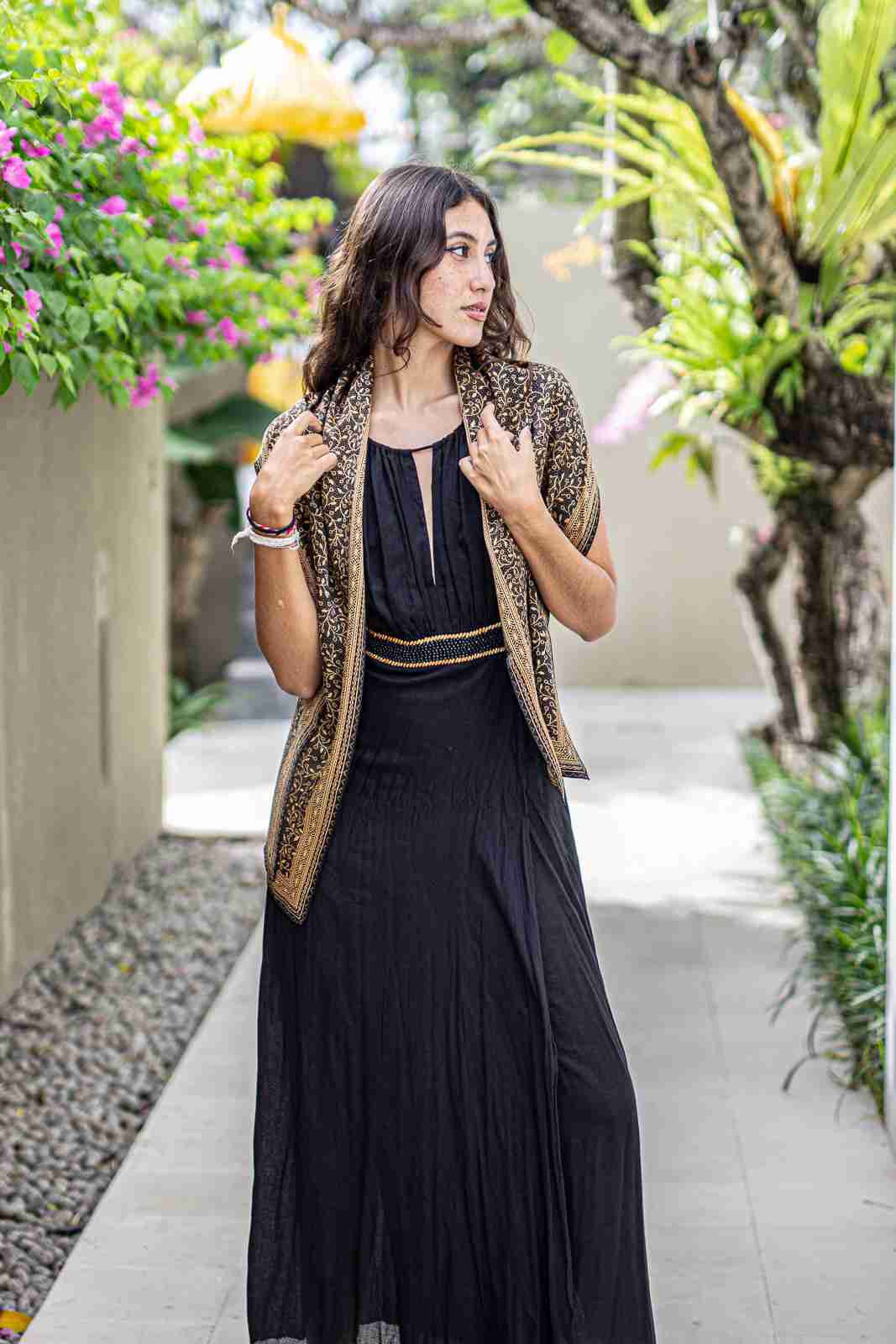 Scarf In Cirebon Black in Model 3rd Pose